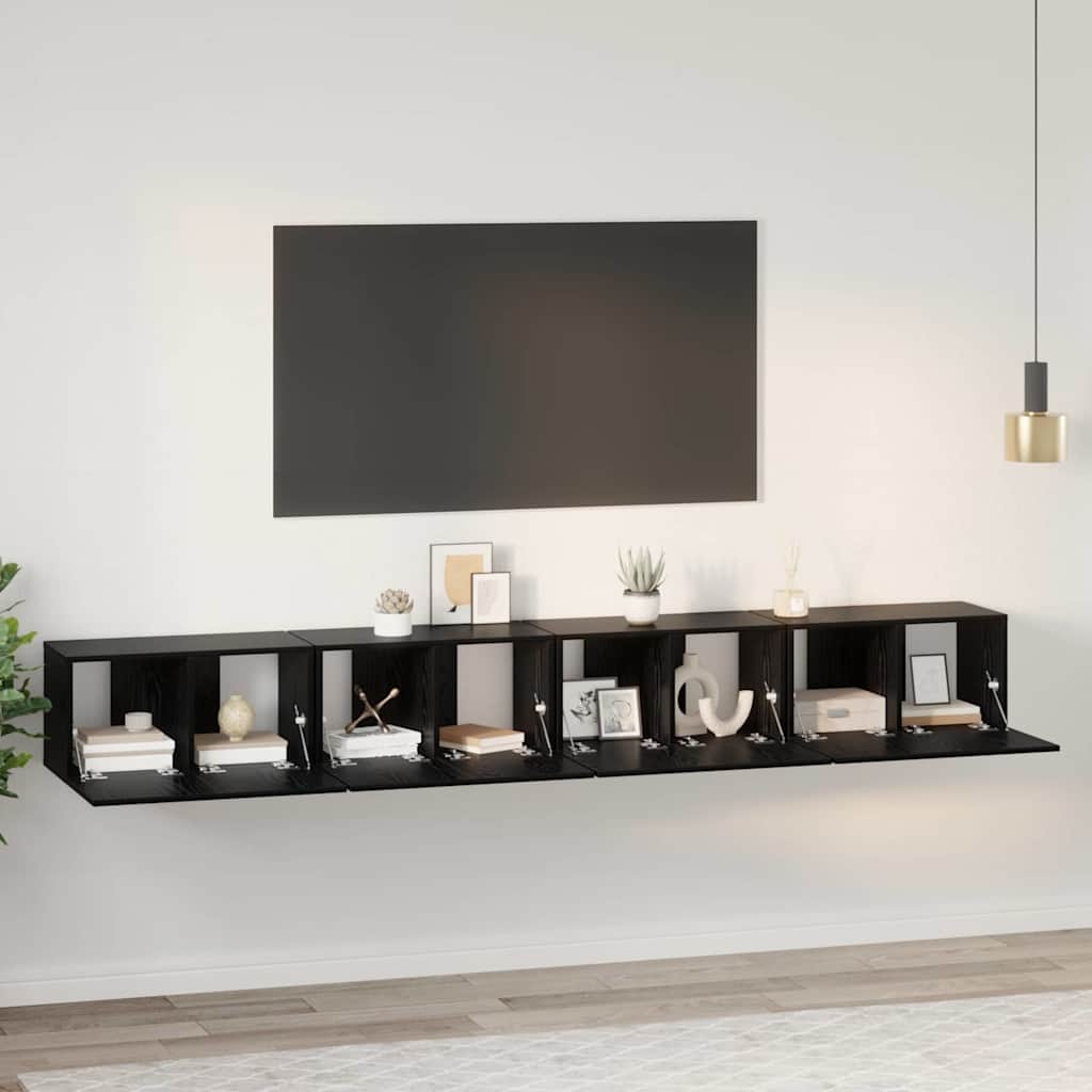 TV-bänkset 4 pcs Svart Ek 60 x 30 x 30 cm Konstruerat trä
