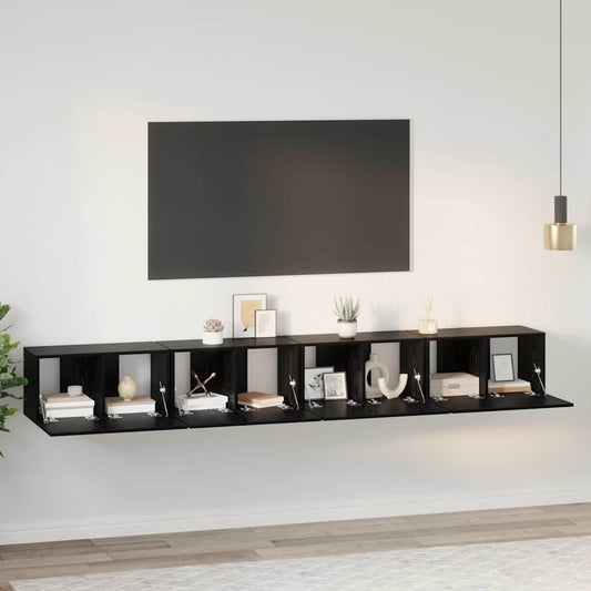 TV-bänkset 4 pcs Svart Ek 60 x 30 x 30 cm Konstruerat trä
