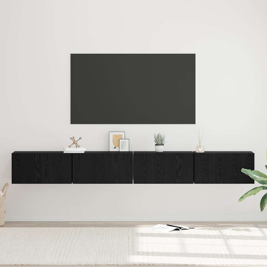 TV-bänkset 4 pcs Svart Ek 60 x 30 x 30 cm Konstruerat trä