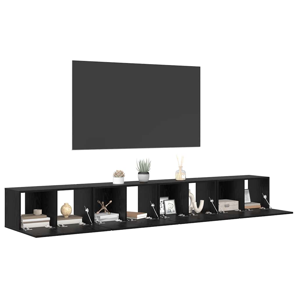 TV-bänkset 4 pcs Svart Ek 60 x 30 x 30 cm Konstruerat trä