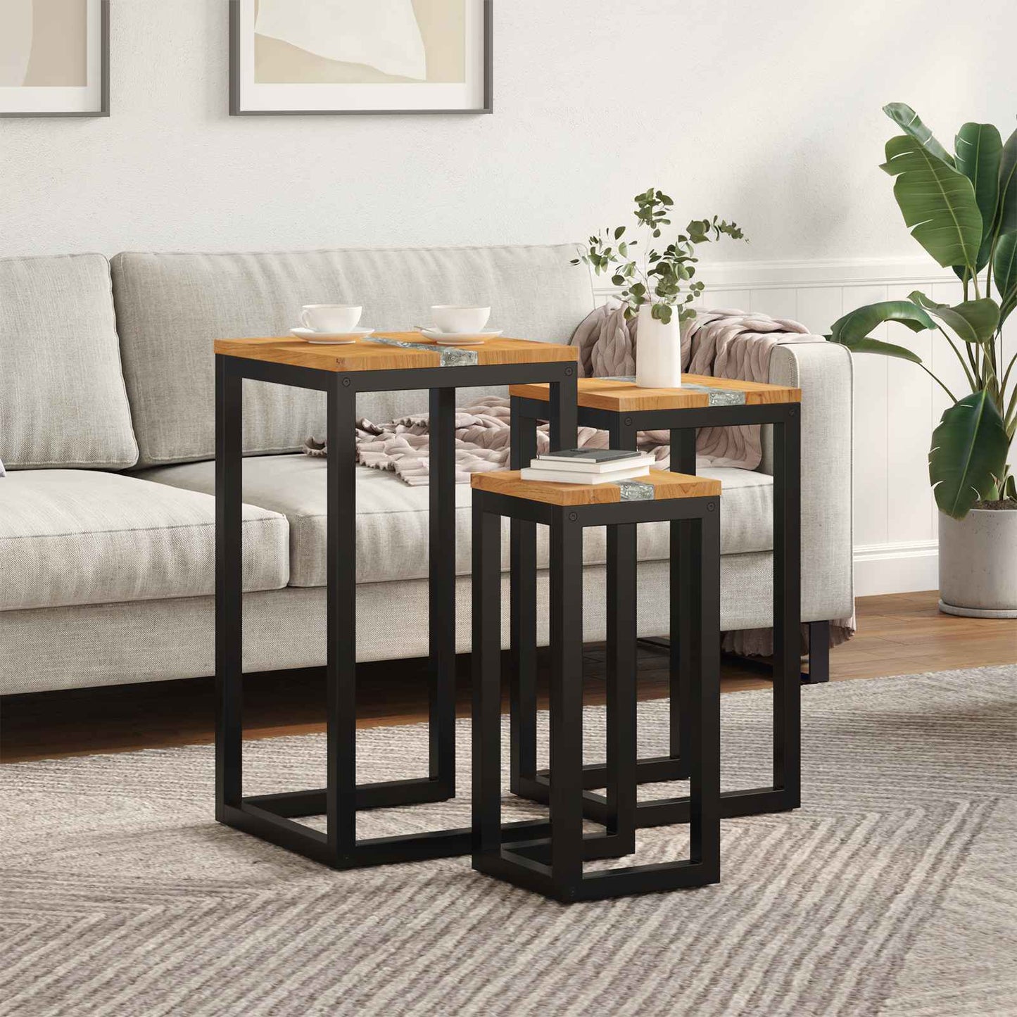 Nestingbord 3 pcs Brun Massivt teakträ