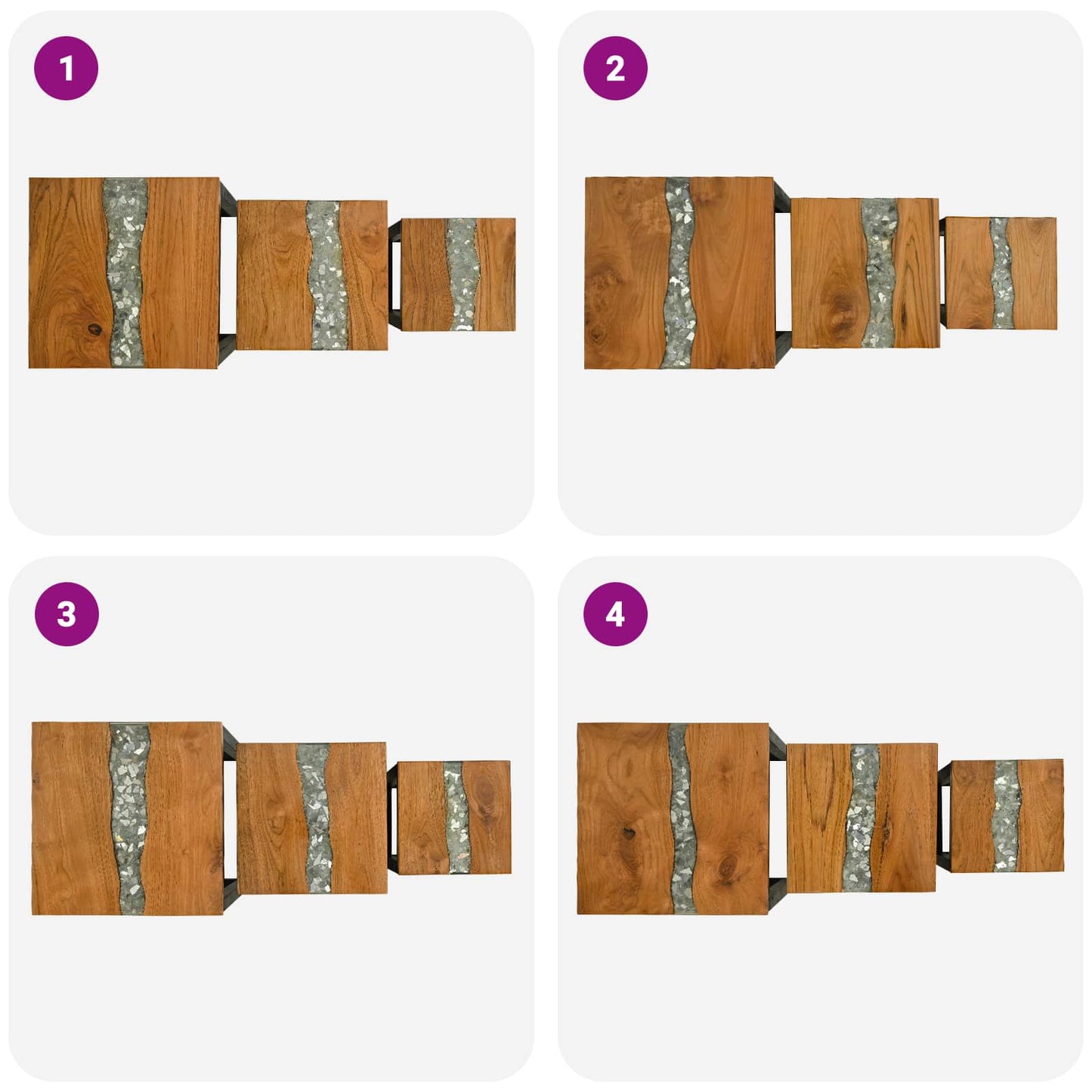 Nestingbord 3 pcs Brun Massivt teakträ