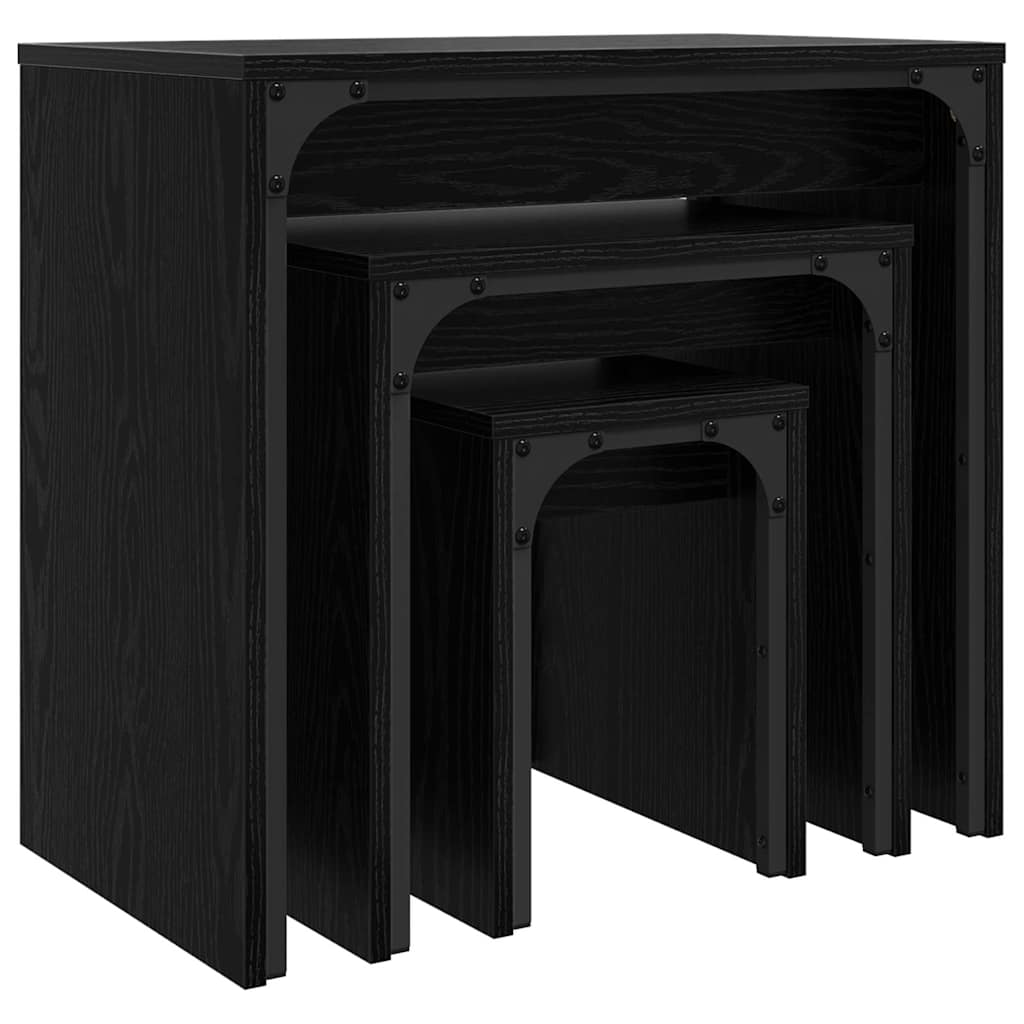 Soffbord Svart Ek 3 pcs 60 x 35 x 56 cm