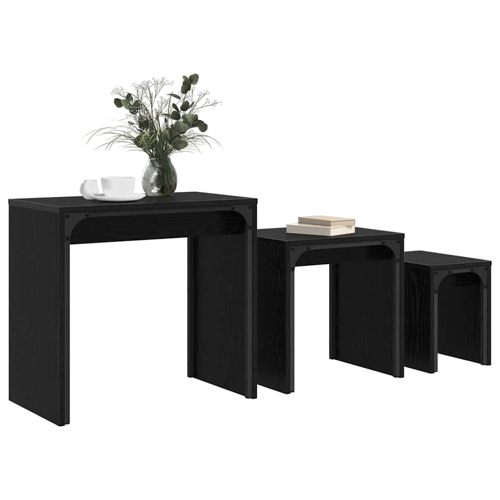 Soffbord Svart Ek 3 pcs 60 x 35 x 56 cm