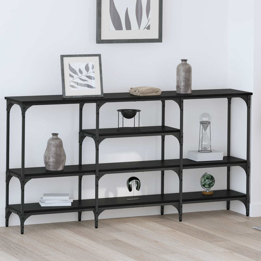 Konsolbord med hylla Svart ek 160 x 29 x 80 cm Konstruerat trä