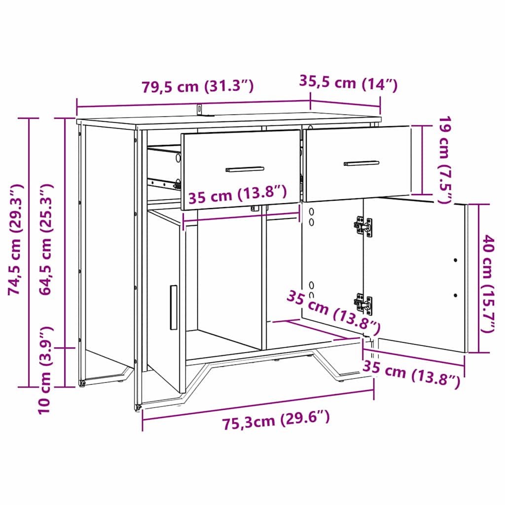 Skänk Åldrat Trä 79.5 x 35.5 x 74.5 cm