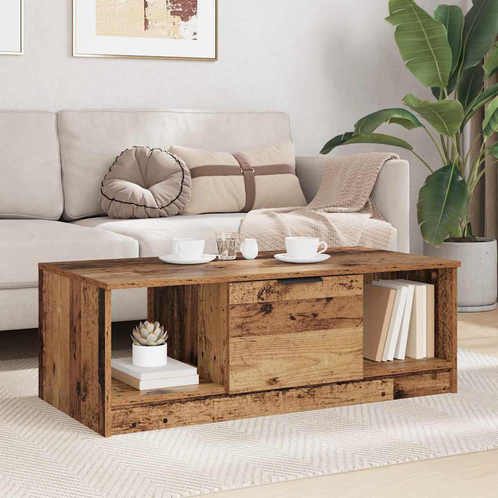 Soffbord Åldrat Trä med låda 102 x 50 x 36cm