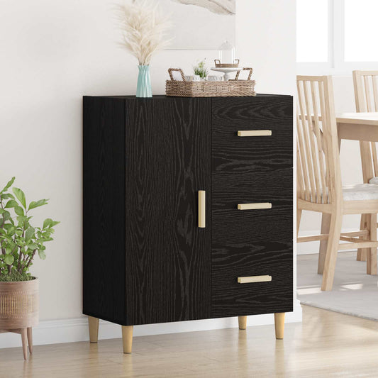 Sideboard med låda Svart ek 34 x 69.5 x 90 cm Konstruerat trä