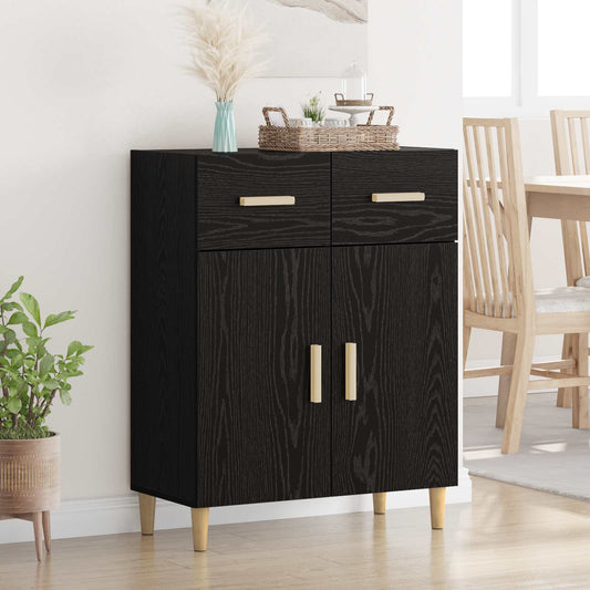 Sideboard med låda Svart ek 34 x 69.5 x 89 cm Konstruerat trä