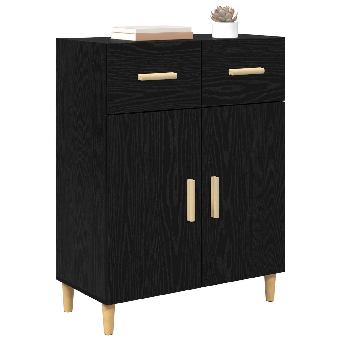 Sideboard med låda Svart ek 34 x 69.5 x 89 cm Konstruerat trä