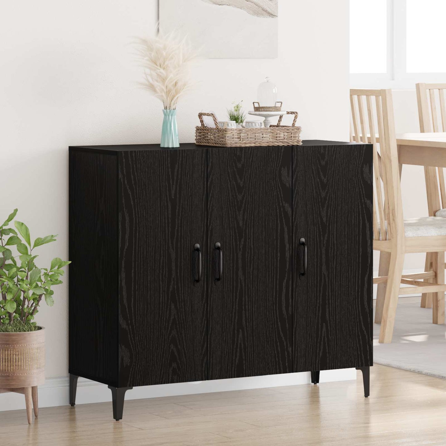 Sideboard Svart ek 34 x 90 x 80 cm Konstruerat trä