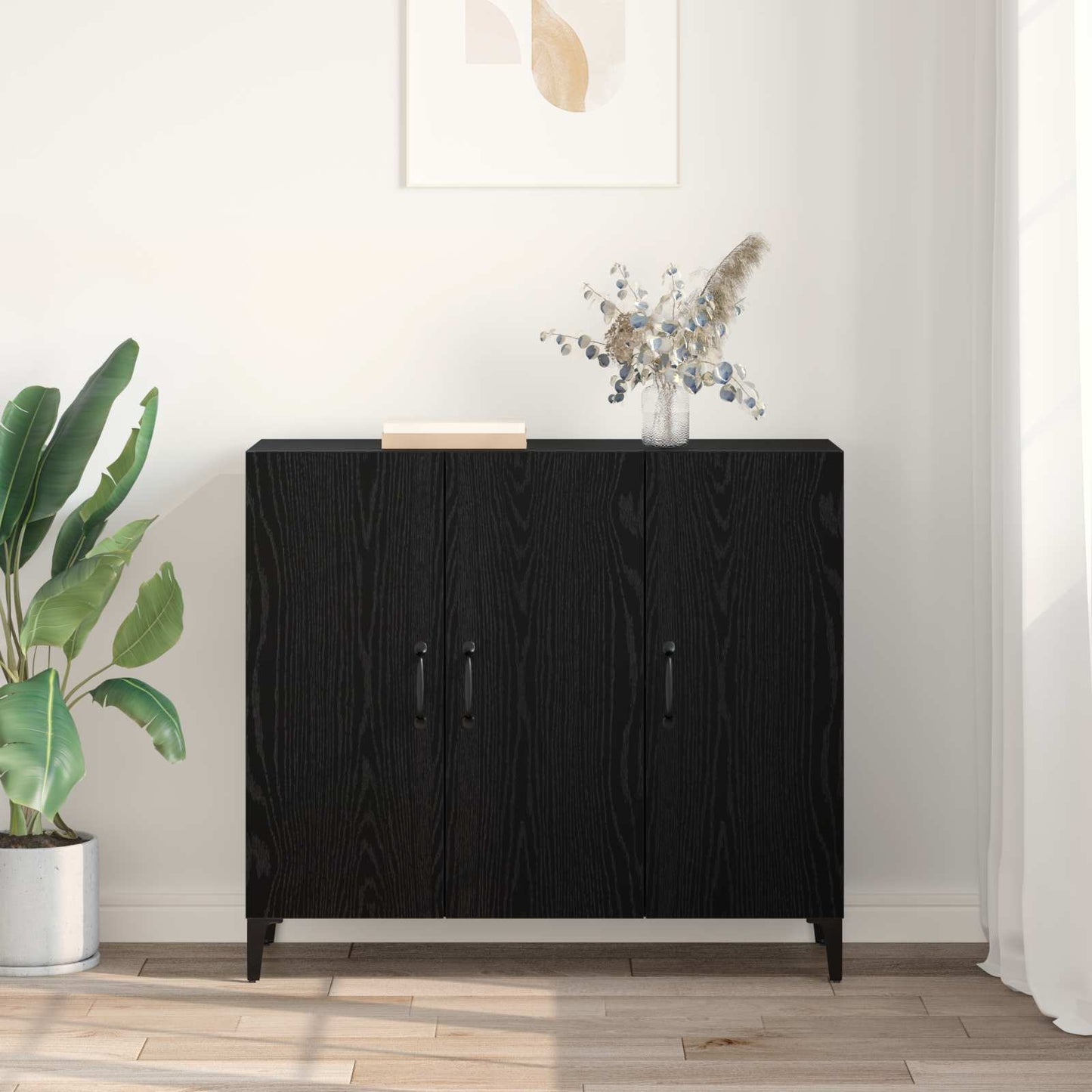 Sideboard Svart ek 34 x 90 x 80 cm Konstruerat trä