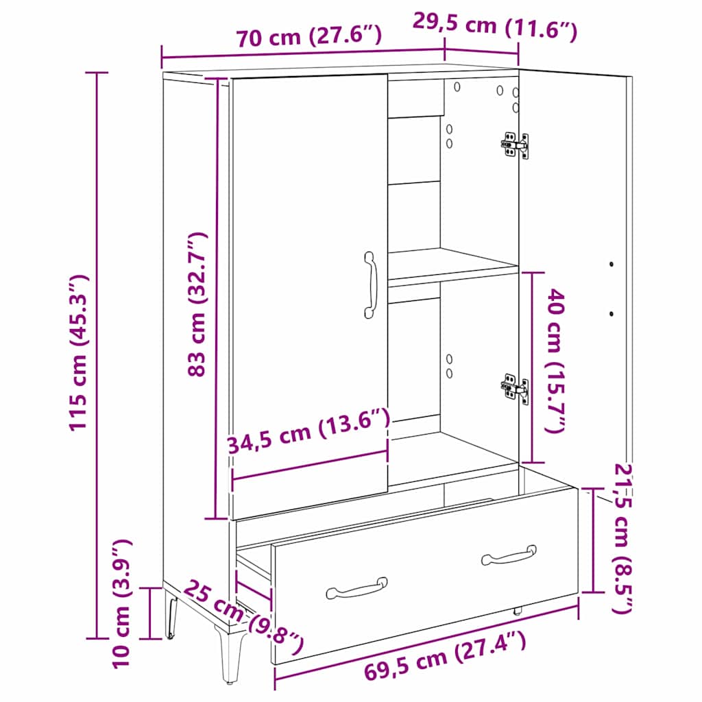 Skåp Svart Ek 70 x 31 x 115 cm och järn