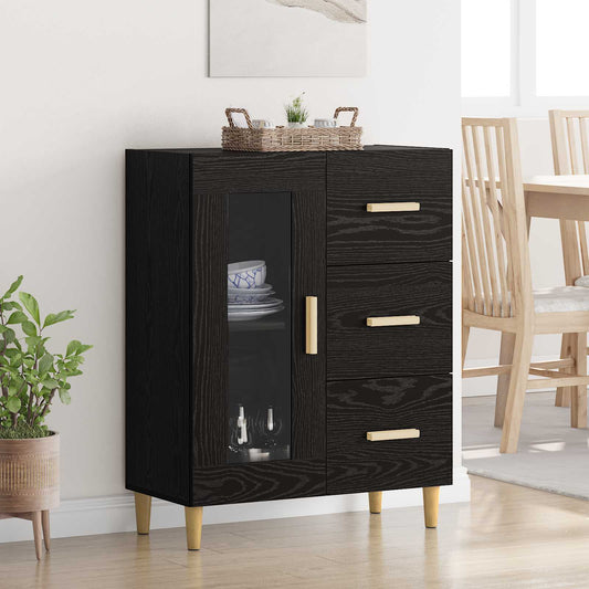 Sideboard med låda Svart Ek 69,5 x 34 x 90 cm Konstruerat trä