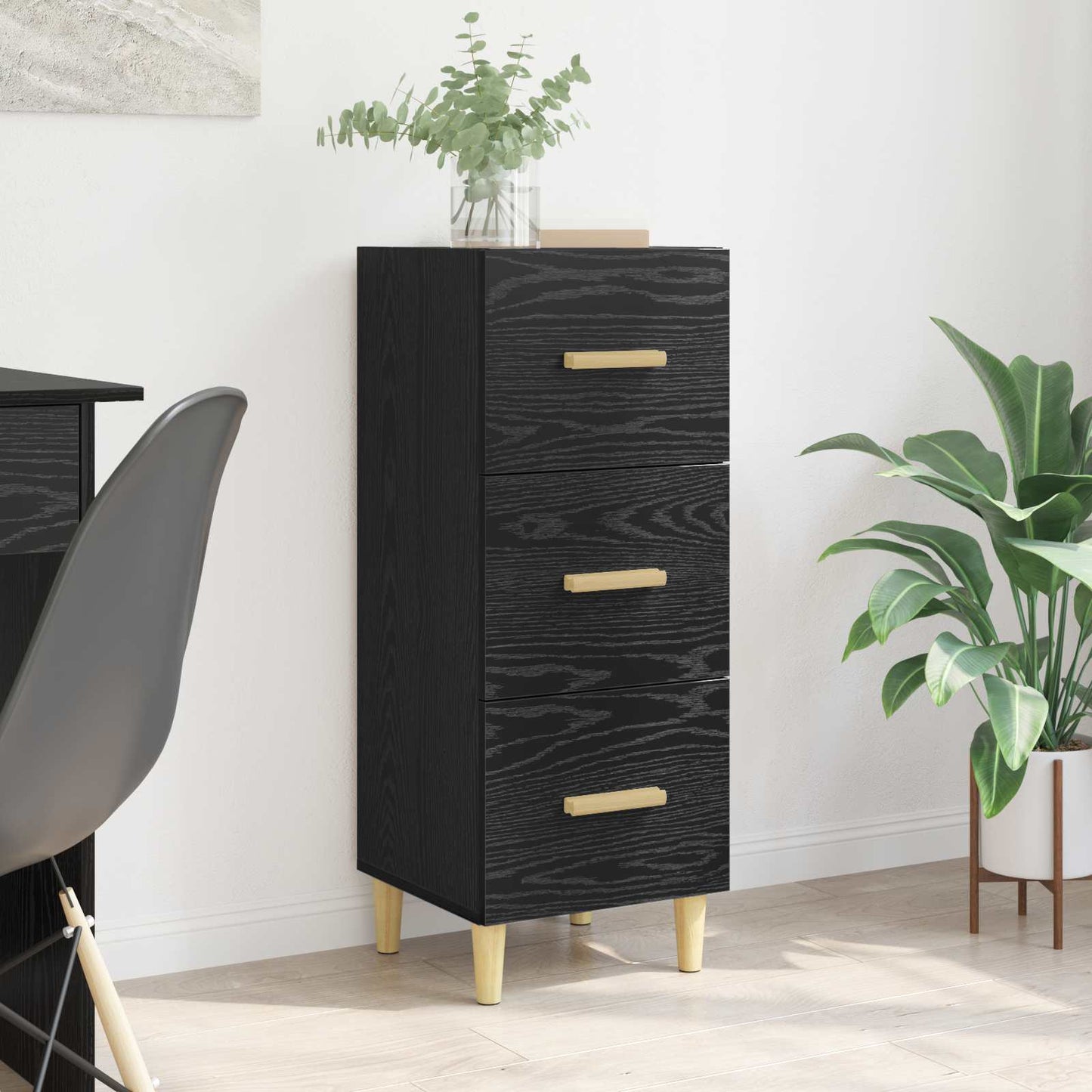 Sideboard med låda Svart ek 34.5 x 34 x 90 cm Konstruerat trä