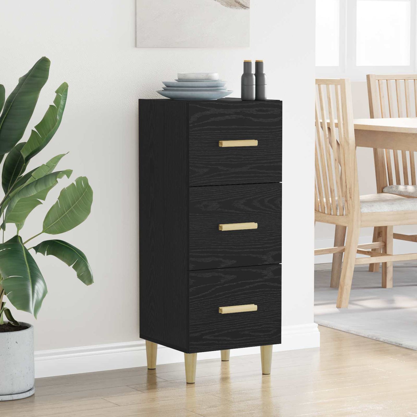 Sideboard med låda Svart ek 34.5 x 34 x 90 cm Konstruerat trä