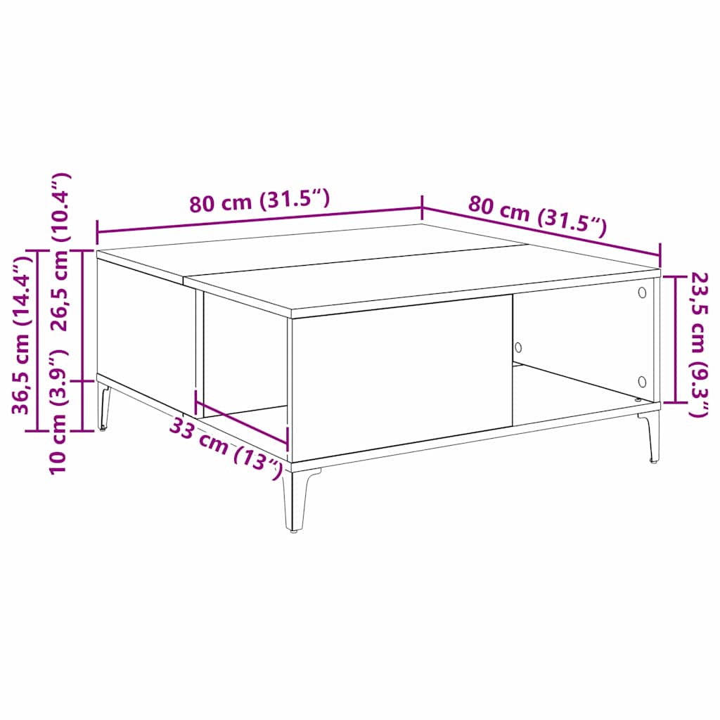 Soffbord Åldrat Trä 80 x 80 x 36,5 cm
