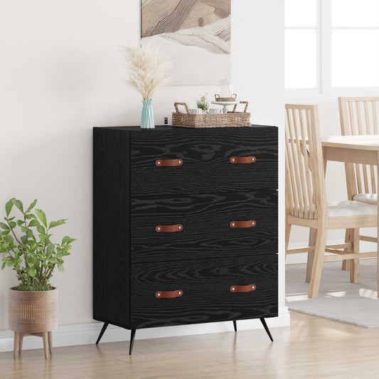 Kommode med låda Svart Ek 69,5 x 34 x 90 cm Konstruerat trä