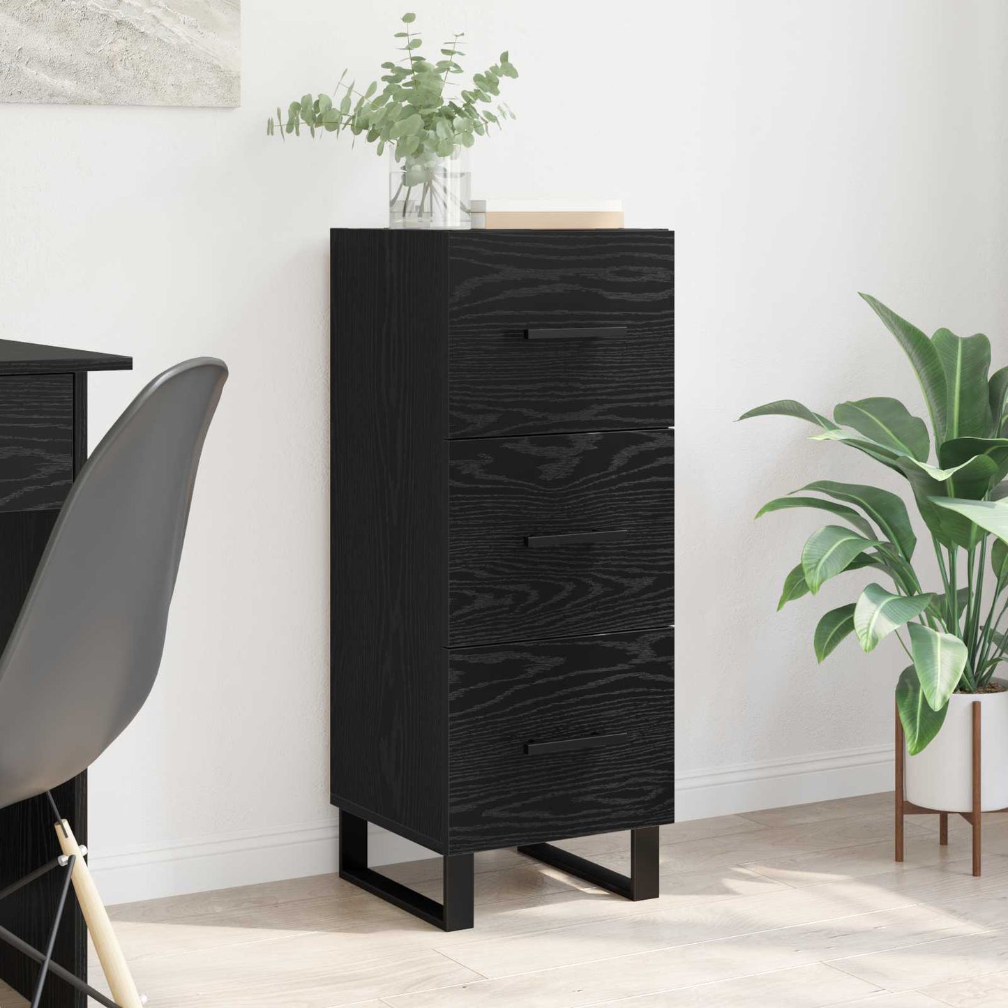 Sideboard Svart Ek 34,5 x 34 x 90 cm Konstruerat trä och järn