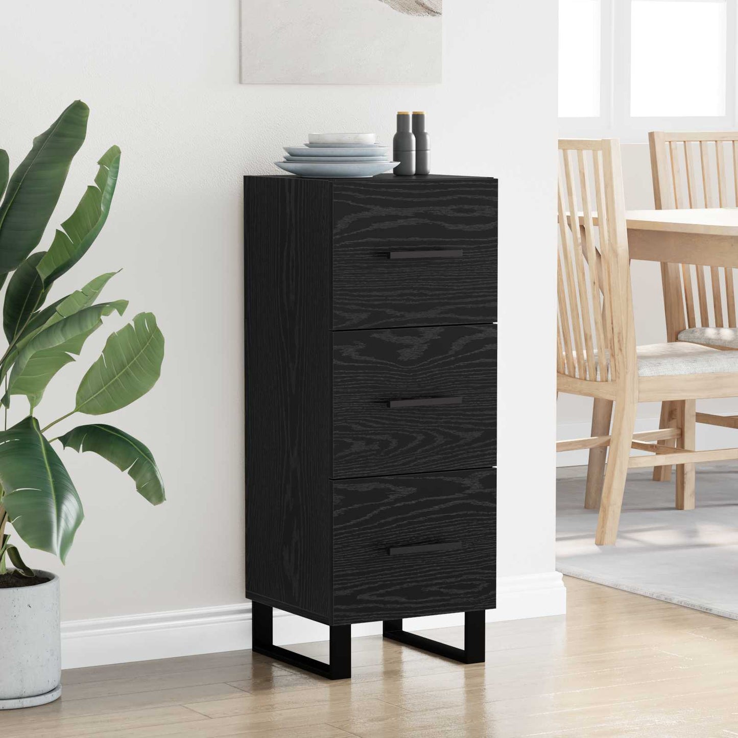 Sideboard Svart Ek 34,5 x 34 x 90 cm Konstruerat trä och järn