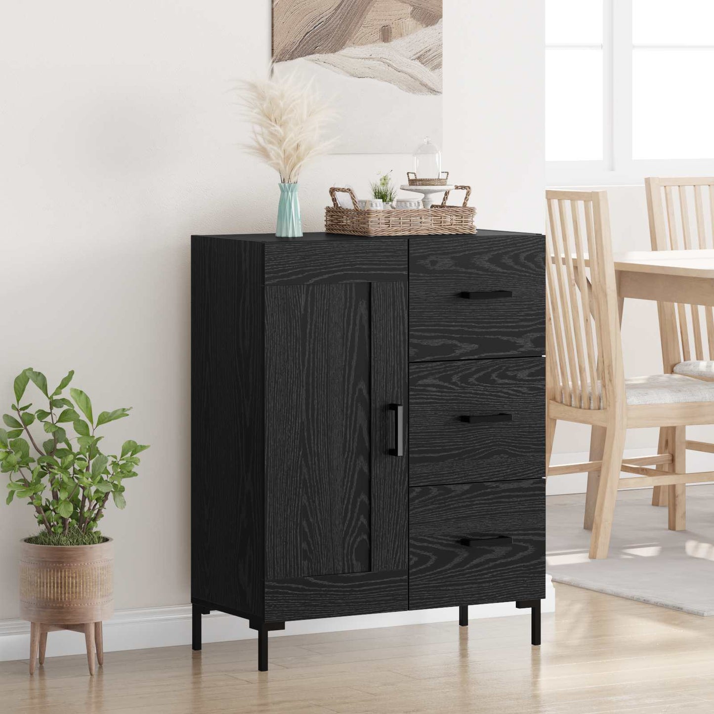 Sideboard med låda Svart ek 69.5 x 34 x 90 cm Konstruerat trä