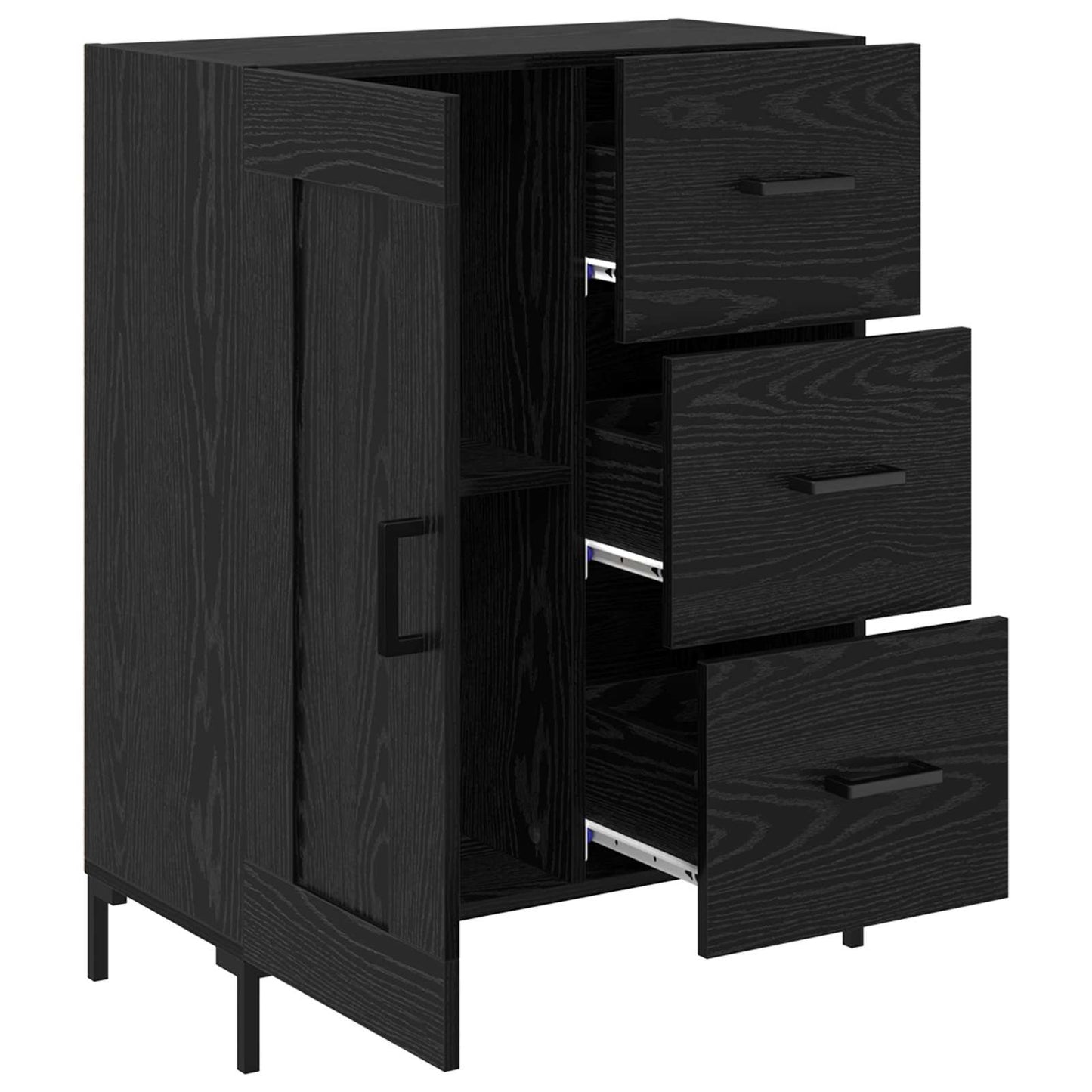 Sideboard med låda Svart ek 69.5 x 34 x 90 cm Konstruerat trä