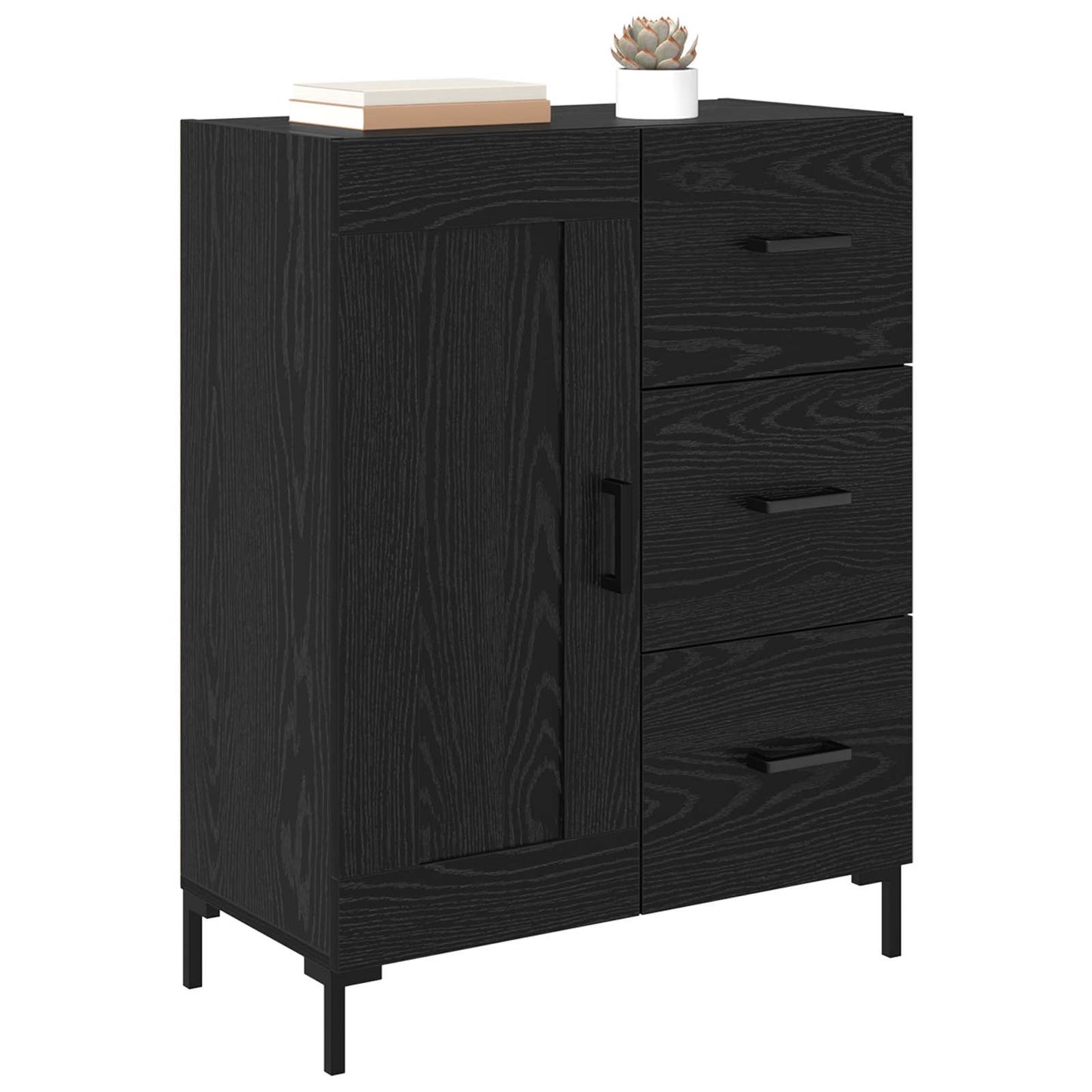 Sideboard med låda Svart ek 69.5 x 34 x 90 cm Konstruerat trä
