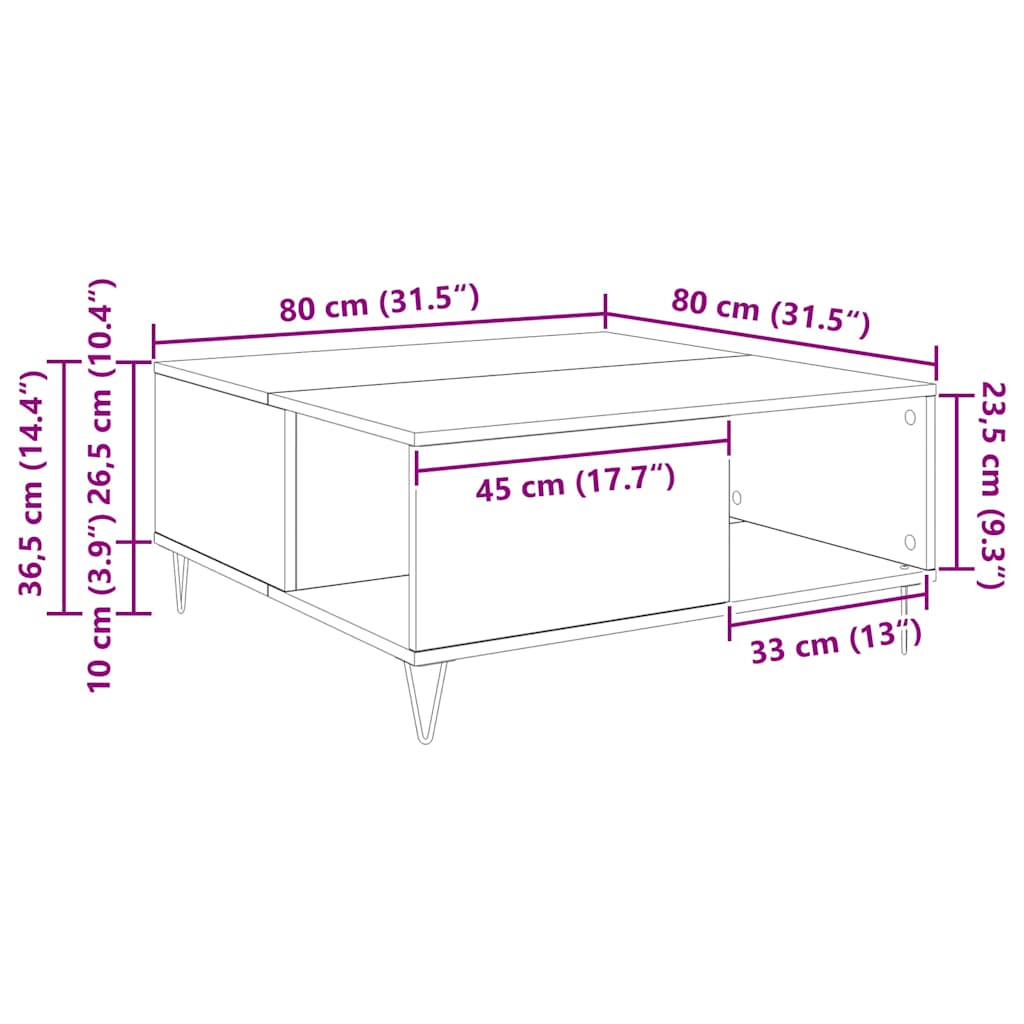 Soffbord Åldrat Trä 80 x 80 x 36,5 cm