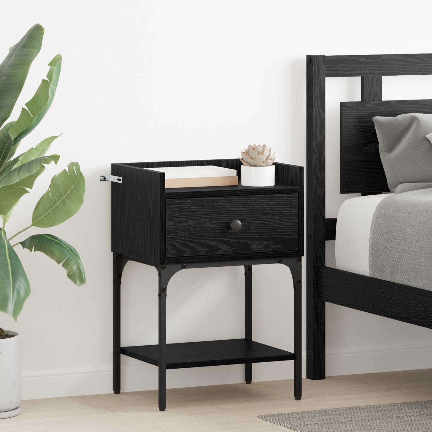 Sängbord 2 pcs Svart Ek 40 x 29 x 60 cm Konstruerat trä