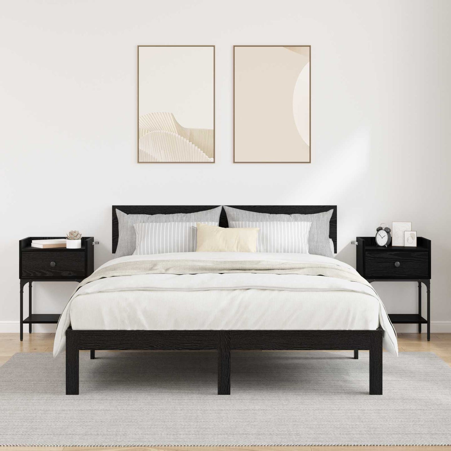Sängbord 2 pcs Svart Ek 40 x 29 x 60 cm Konstruerat trä