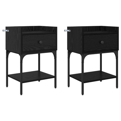 Sängbord 2 pcs Svart Ek 40 x 29 x 60 cm Konstruerat trä