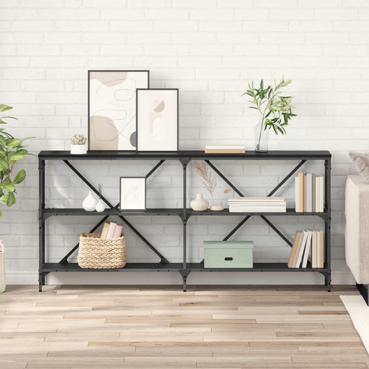 Konsolbord med hylla Svart Ek 160 x 30 x 75 cm Konstruerat trä