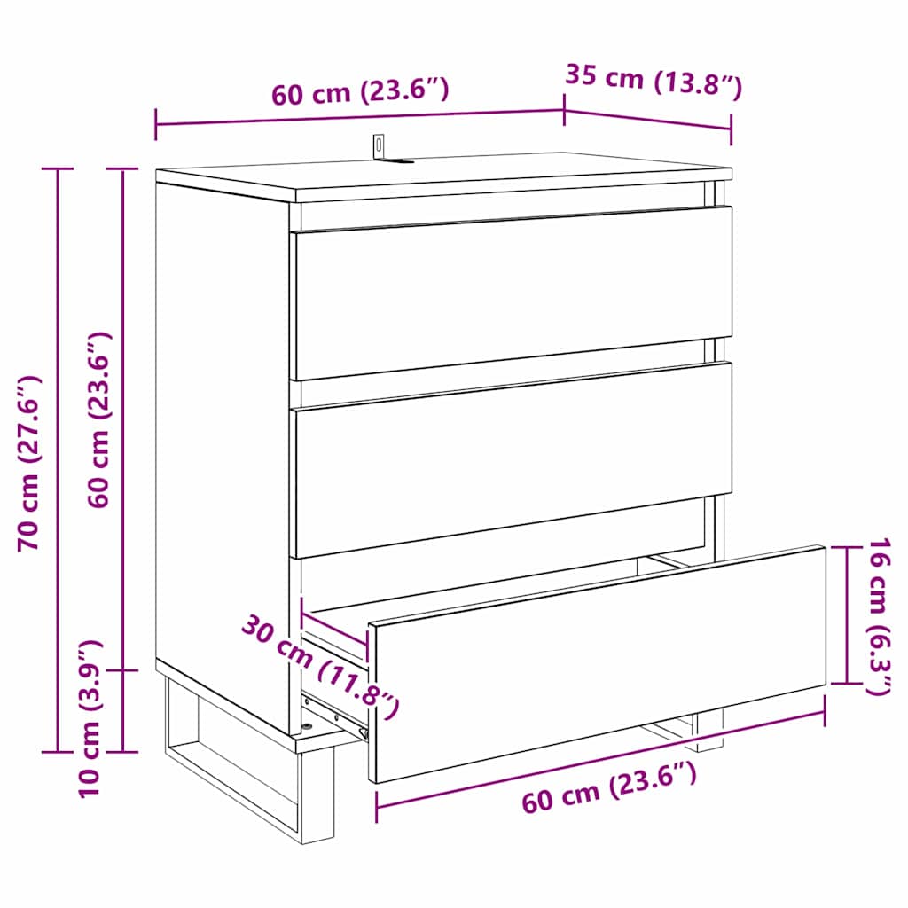 Sideboard med låda Gammalt trä 60 x 35 x 70 cm Konstruerat trä