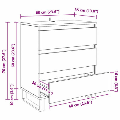 Sideboard med låda Gammalt trä 60 x 35 x 70 cm Konstruerat trä