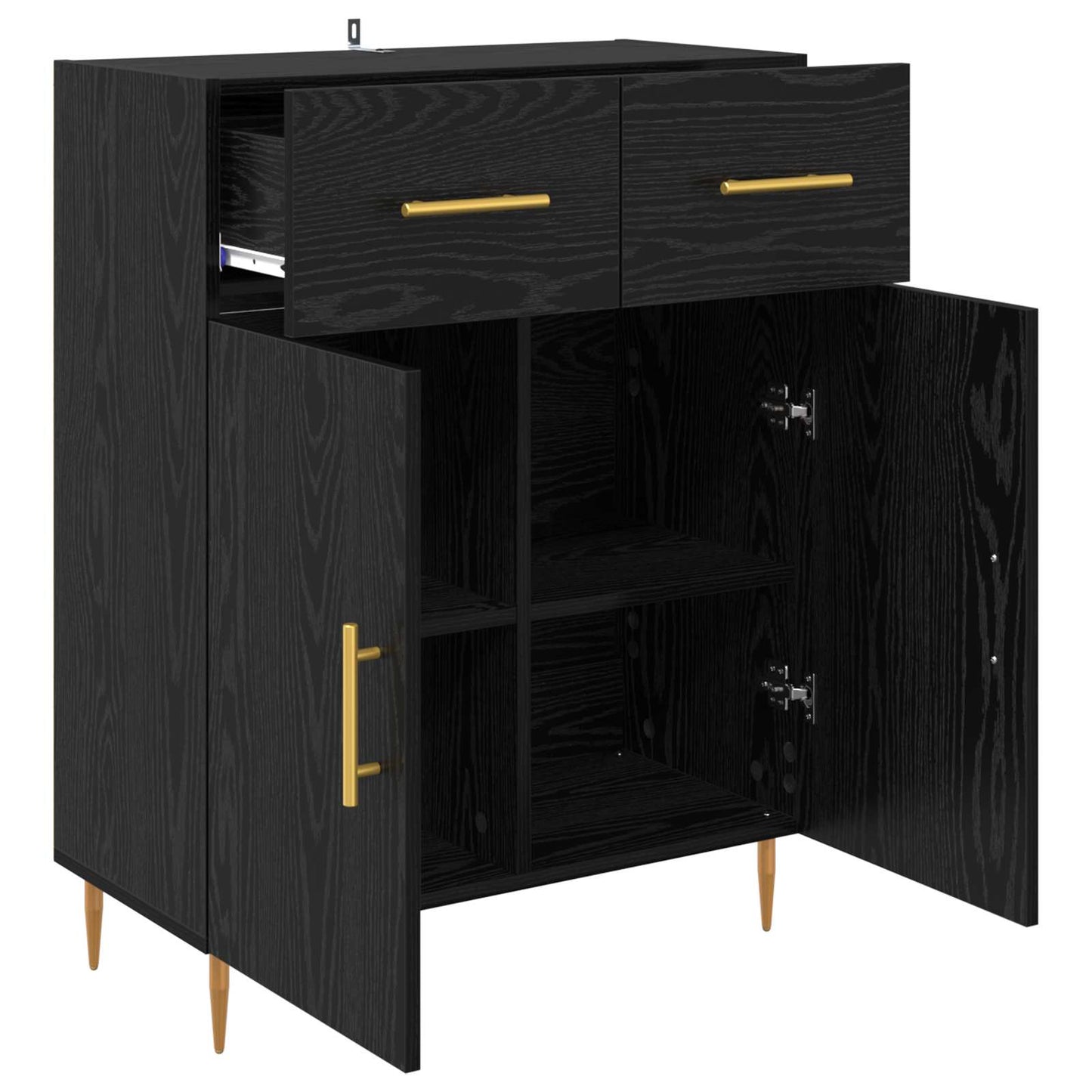 Sideboard med låda Svart Ek 69,5 x 34 x 90 cm Konstruerat trä