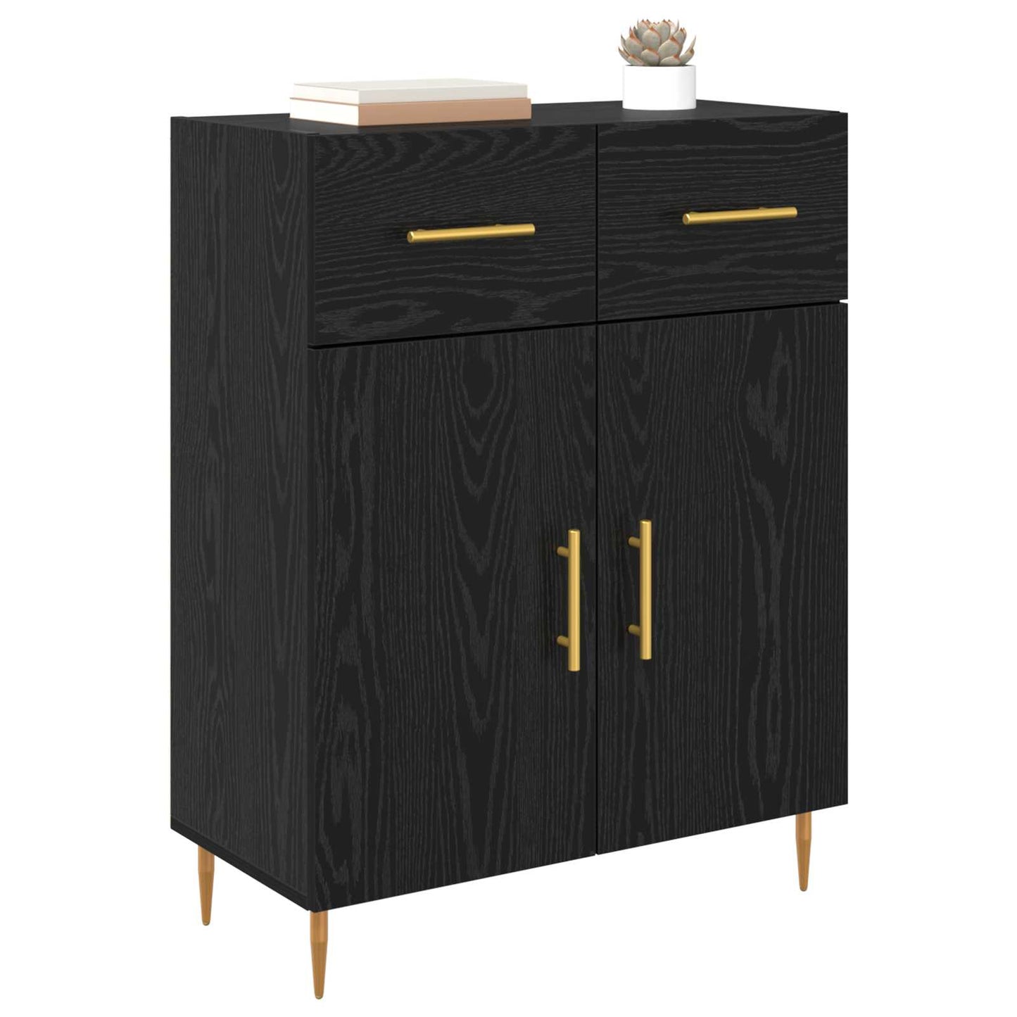 Sideboard med låda Svart Ek 69,5 x 34 x 90 cm Konstruerat trä