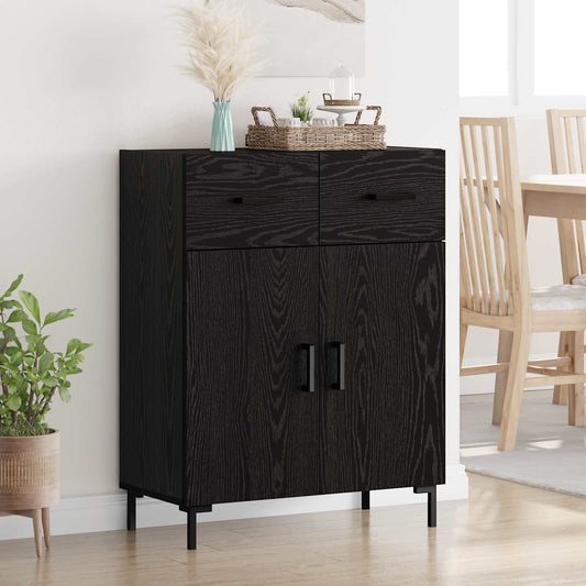 Sideboard med låda Svart Ek 69,5 x 34 x 90 cm Konstruerat trä