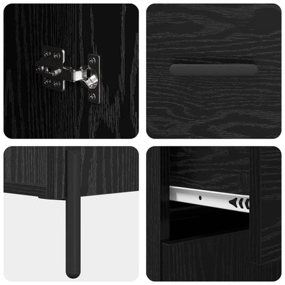 Sideboard med låda Svart Ek 69,5 x 34 x 90 cm Konstruerat trä