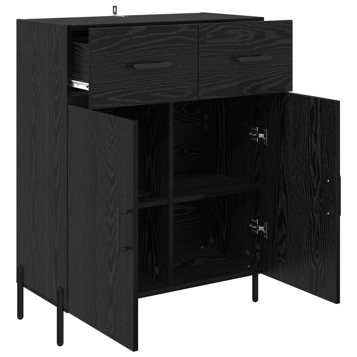 Sideboard med låda Svart Ek 69,5 x 34 x 90 cm Konstruerat trä