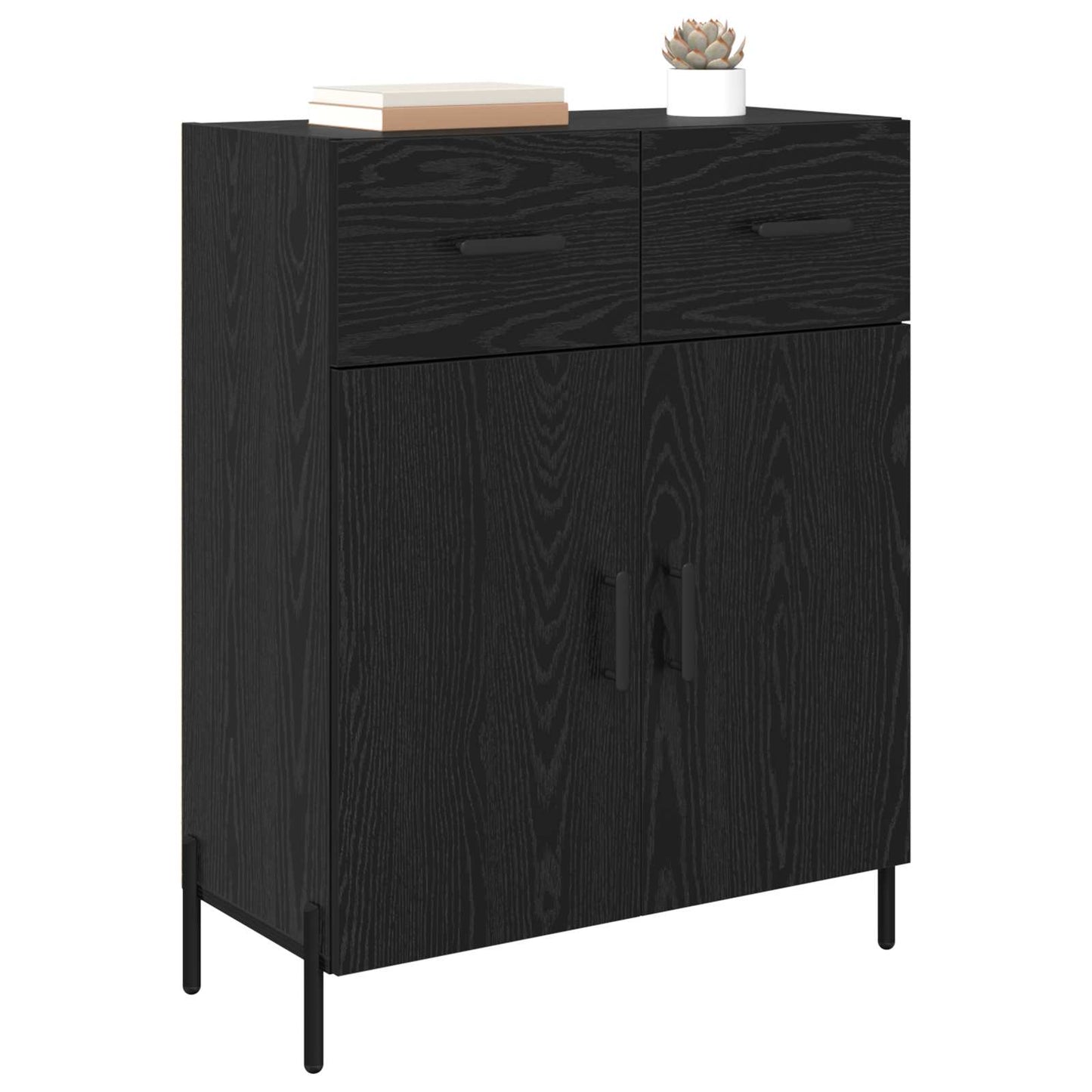 Sideboard med låda Svart Ek 69,5 x 34 x 90 cm Konstruerat trä