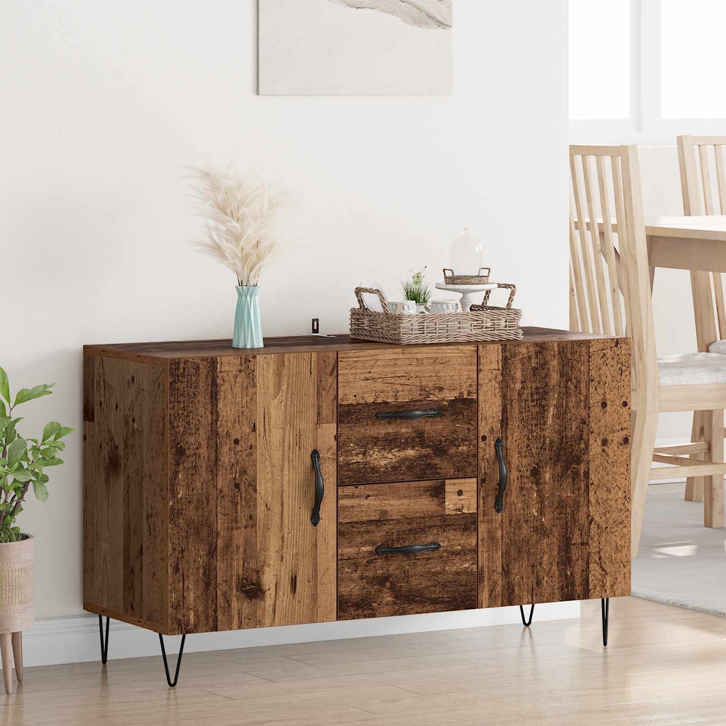 Sideboard med låda Gammalt trä 100 x 36 x 60 cm Konstruerat trä