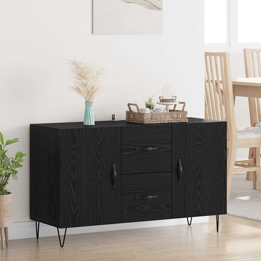 Sideboard med låda Svart Ek 100 x 36 x 60 cm Konstruerat trä