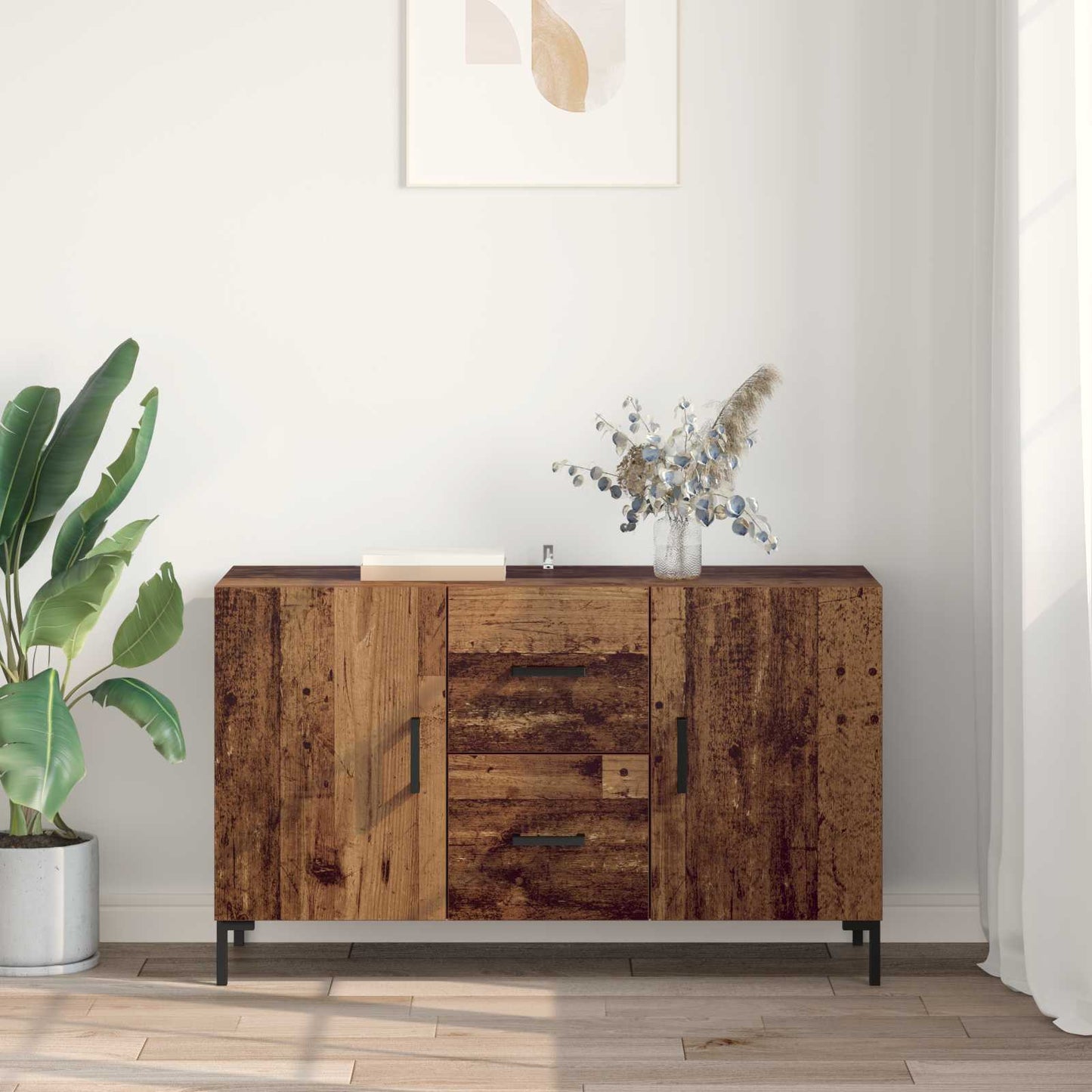 Sideboard med låda Gammalt trä 100 x 36 x 60 cm Konstruerat trä