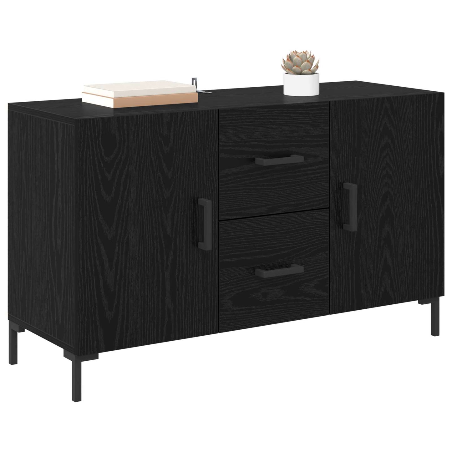 Sideboard med låda Svart Ek 100 x 36 x 60 cm Konstruerat trä