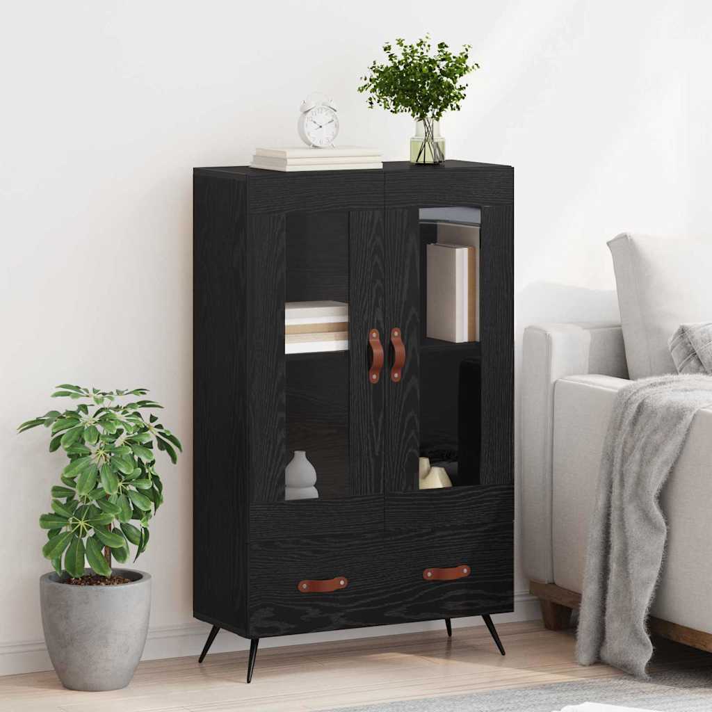 Skåp Svart Ek 69,5 x 31 x 115 cm och glas