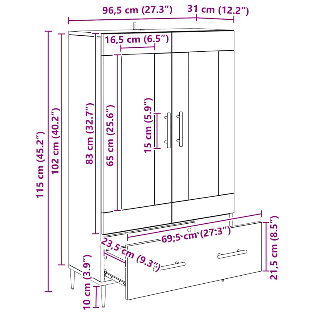 Skåp Svart Ek 69,5 x 31 x 115 cm Konstruerat trä och glas