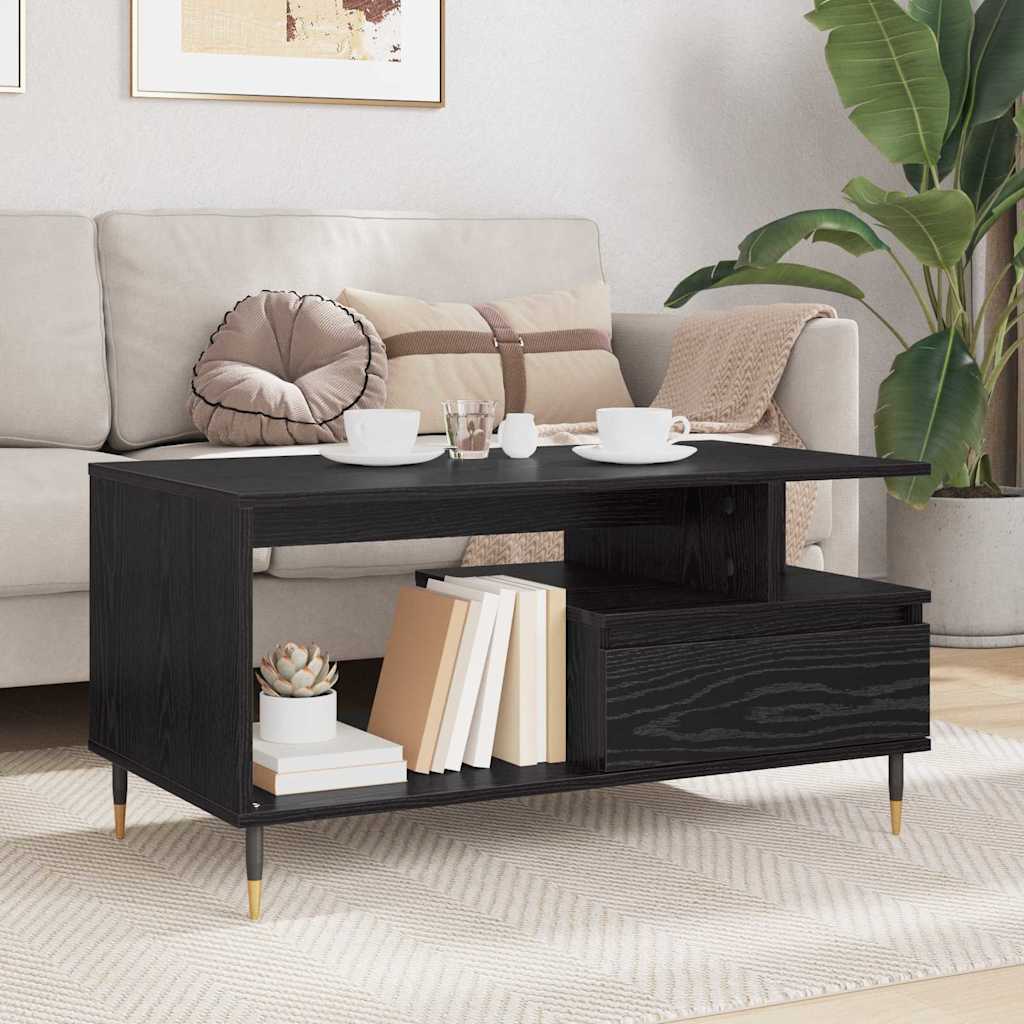 Soffbord Svart Ek med låda 90 x 49 x 45 cm
