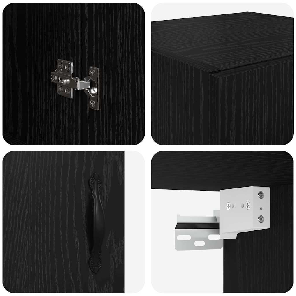 Väggskåp Svart Ek 69,5 x 34 x 90 cm Konstruerat trä och glas