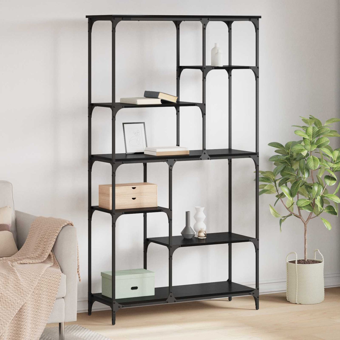 Hyllsystem Svart Ek 99 x 35,5 x 176 cm Konstruerat trä