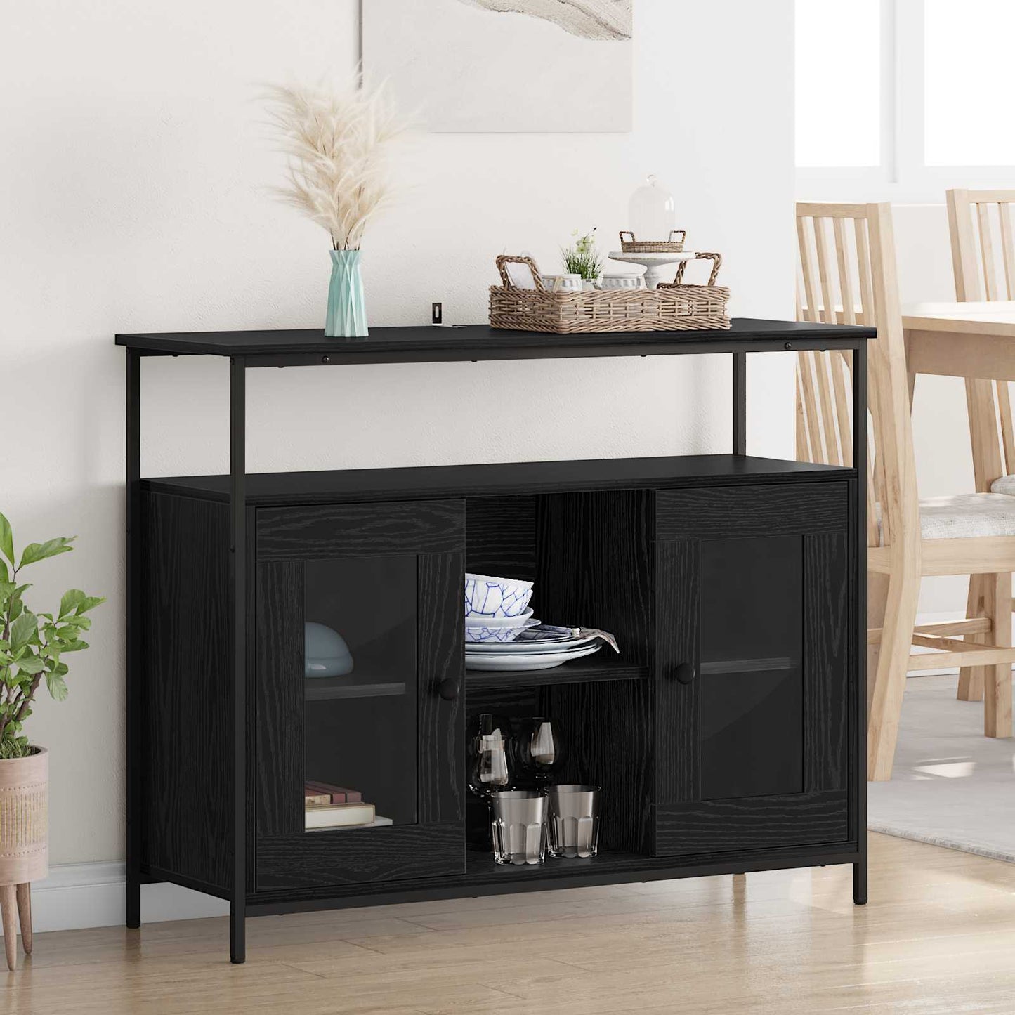 Sideboard Svart Ek 100 x 35 x 80 cm Konstruerat trä